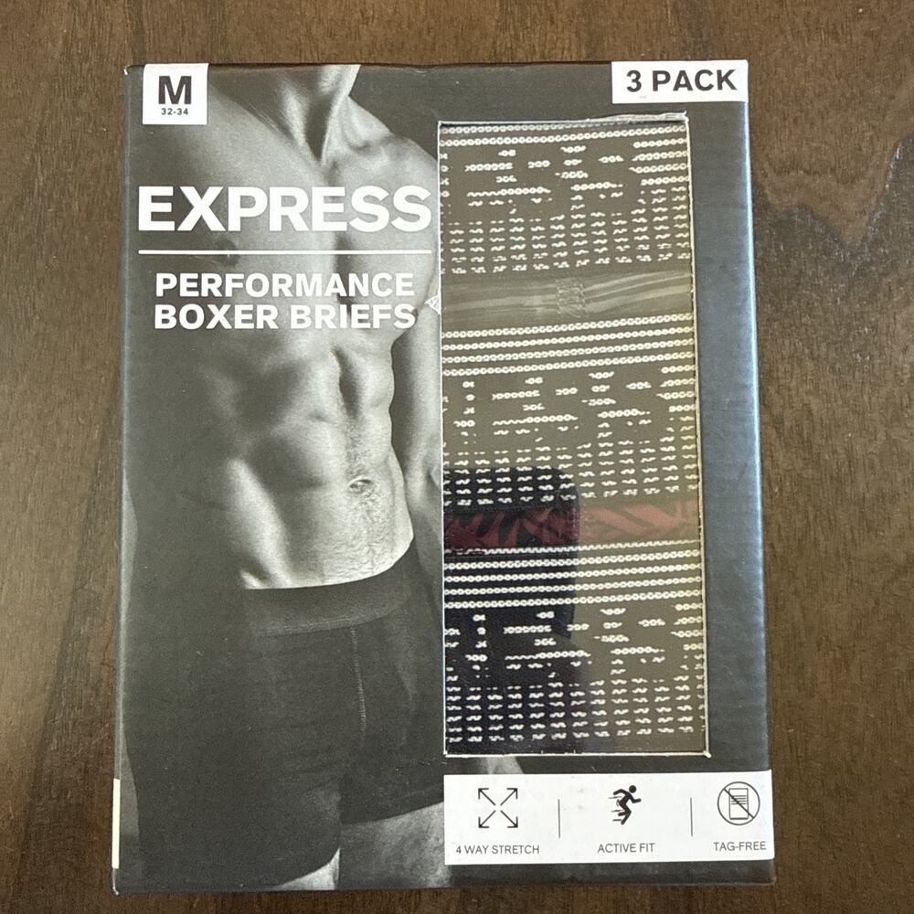 Express 3 Men's Nylon Performance Boxer Briefs MED (32-34) Blue/Gray No Fly